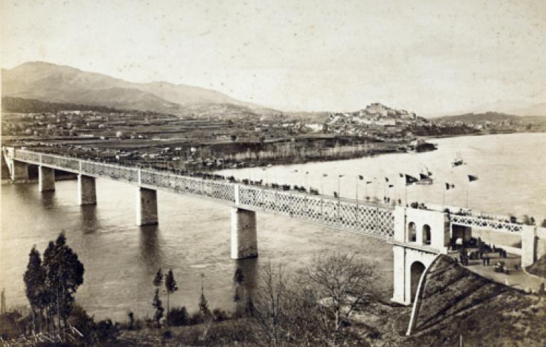 Inauguración da Ponte Internacional de Tui (Pontevedra). Fot. Anónimo, 1886.